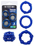Push Monster - Set di anelli fallici con sfere (3x) - blu